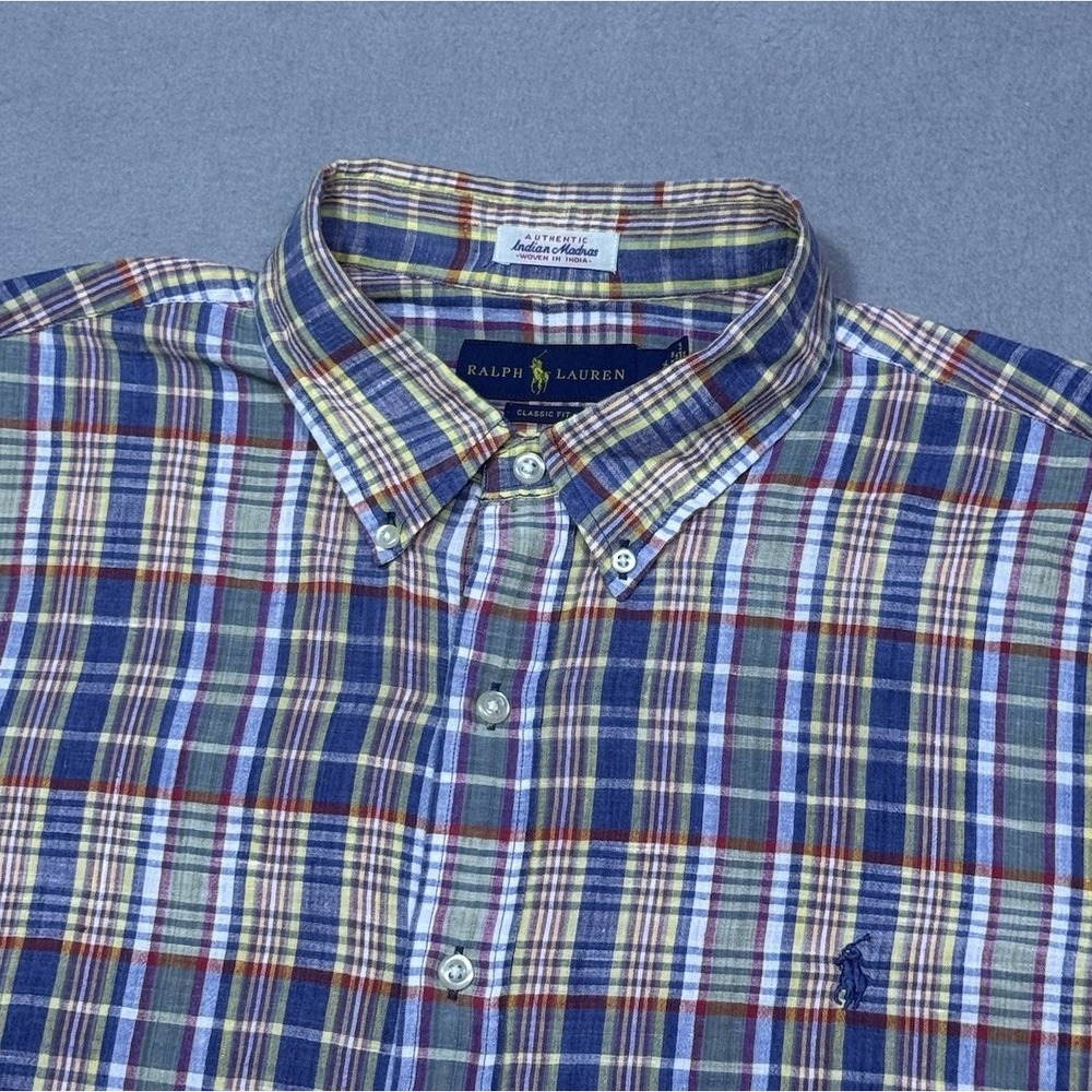 Ralph Lauren Classic Fit Button Shirt Mens XXL Indian Madras Plaid Dadcore